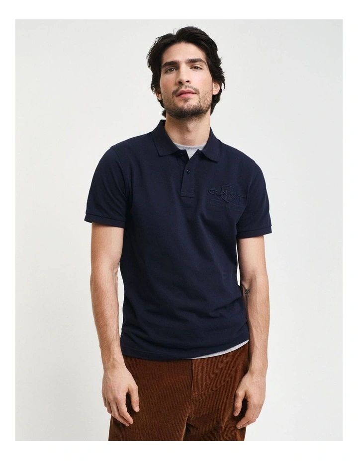 Tonal Shield Polo Shirt in Evening Blue image 1