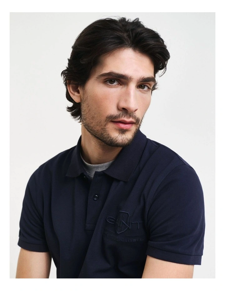 Tonal Shield Polo Shirt in Evening Blue image 3