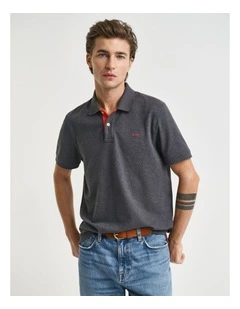 Contrast Pique Polo Shirt in Antracite Melange