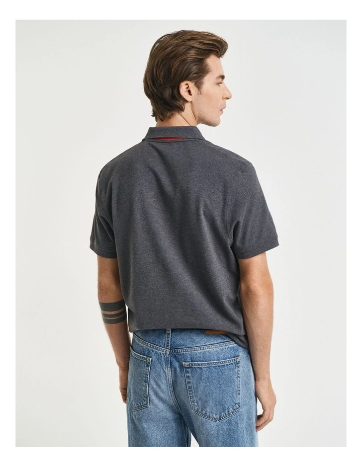 Contrast Pique Polo Shirt in Antracite Melange image 2