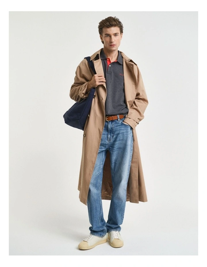 Contrast Pique Polo Shirt in Antracite Melange image 3