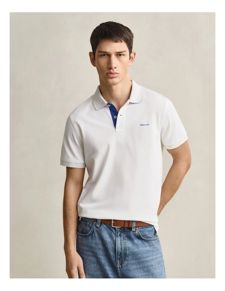 Contrast Pique Polo Shirt in Eggshell image 1