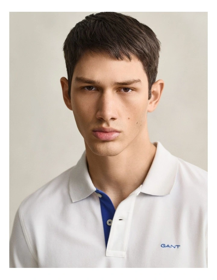 Contrast Pique Polo Shirt in Eggshell image 4