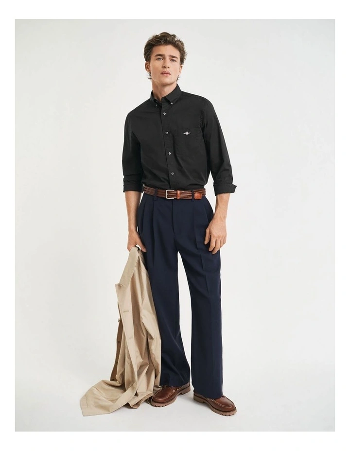 Regular Fit Poplin Shirt in Black image 1
