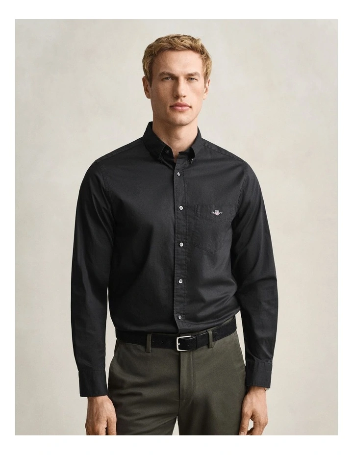 Regular Fit Poplin Shirt in Black image 1