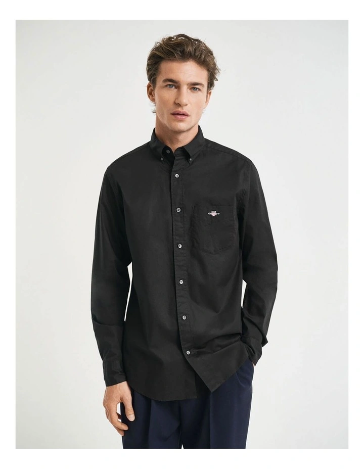 Regular Fit Poplin Shirt in Black image 3