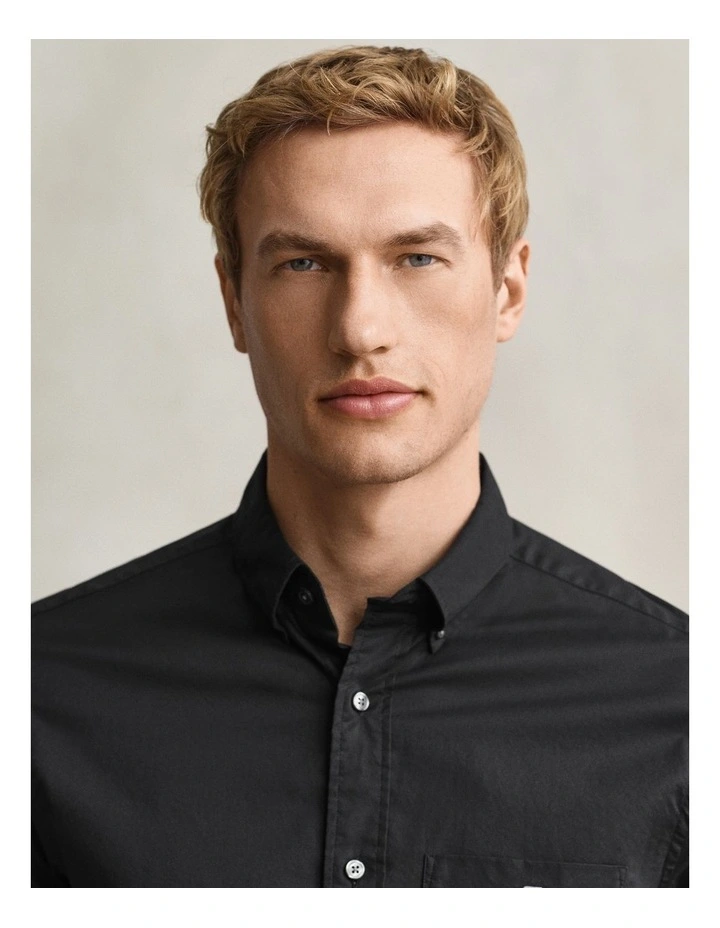 Regular Fit Poplin Shirt in Black image 4