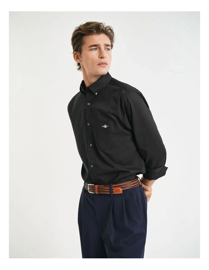 Regular Fit Poplin Shirt in Black image 4