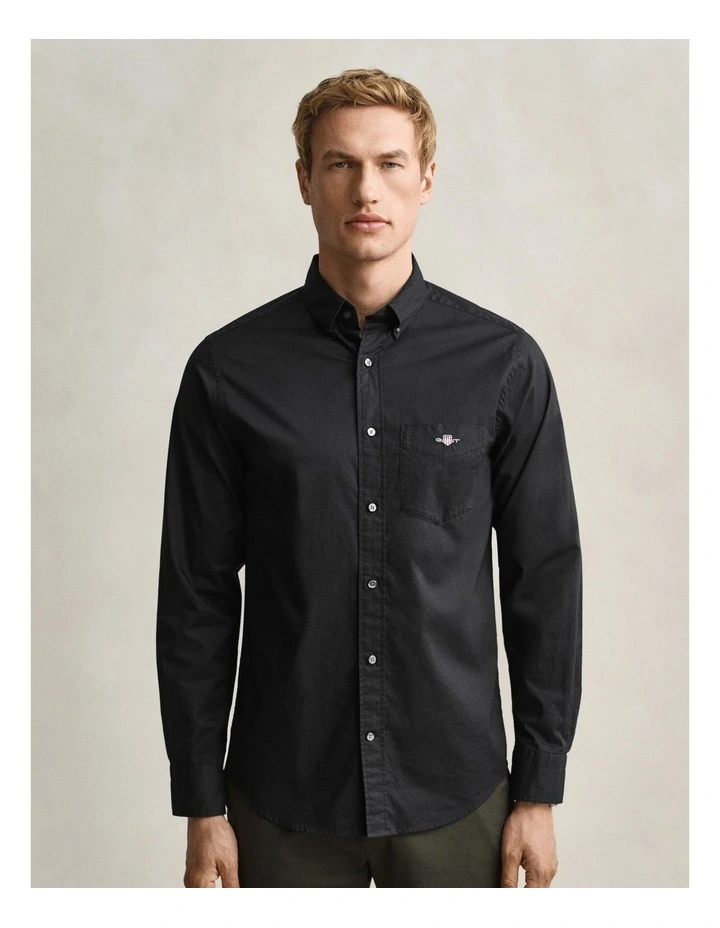 Regular Fit Poplin Shirt in Black image 5
