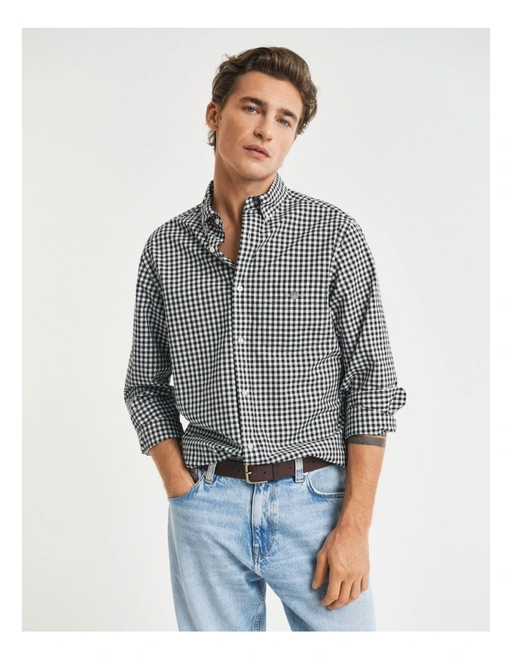 Regular Fit Gingham Poplin Shirt in Black image 1