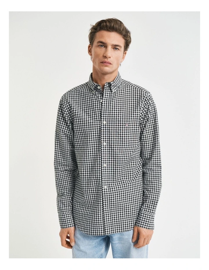 Regular Fit Gingham Poplin Shirt in Black image 3