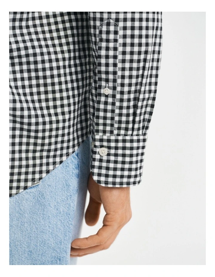 Regular Fit Gingham Poplin Shirt in Black image 5