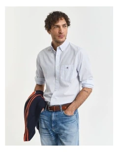 Regular Fit Striped Poplin Shirt in Light Blue