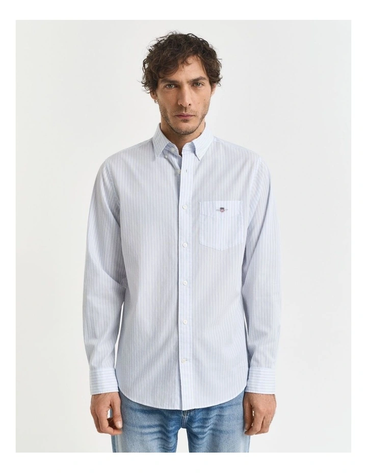 Regular Fit Striped Poplin Shirt in Light Blue image 3