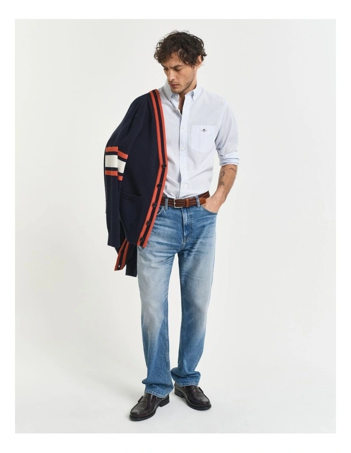 Regular Fit Striped Poplin Shirt in Light Blue image 4