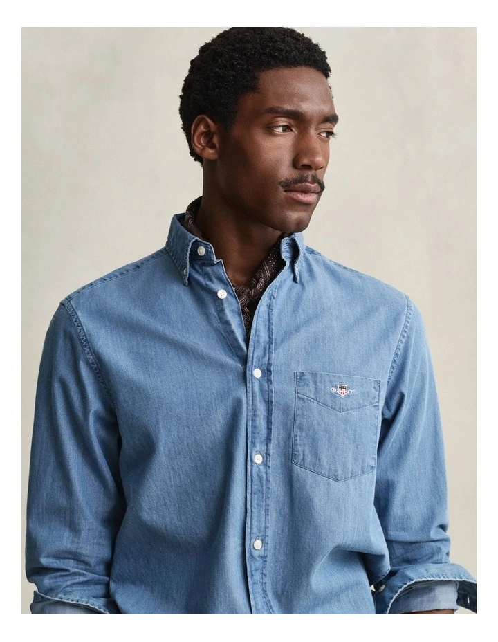 Regular Fit Indigo Shirt in Semi Light Blue image 3