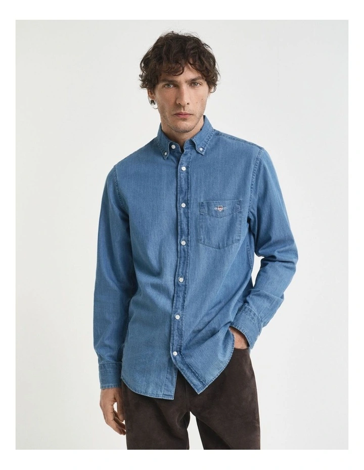 Regular Fit Indigo Shirt in Semi Light Blue image 4