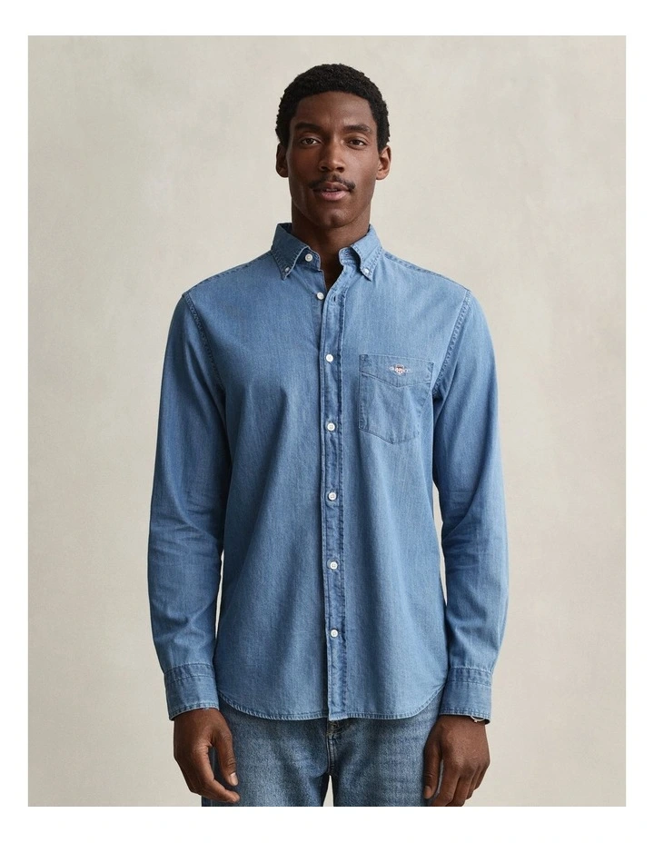 Regular Fit Indigo Shirt in Semi Light Blue image 5