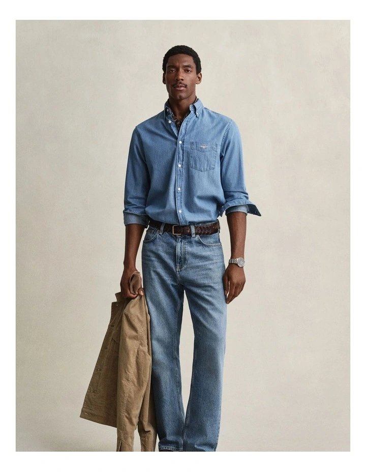 Regular Fit Indigo Shirt in Semi Light Blue image 6
