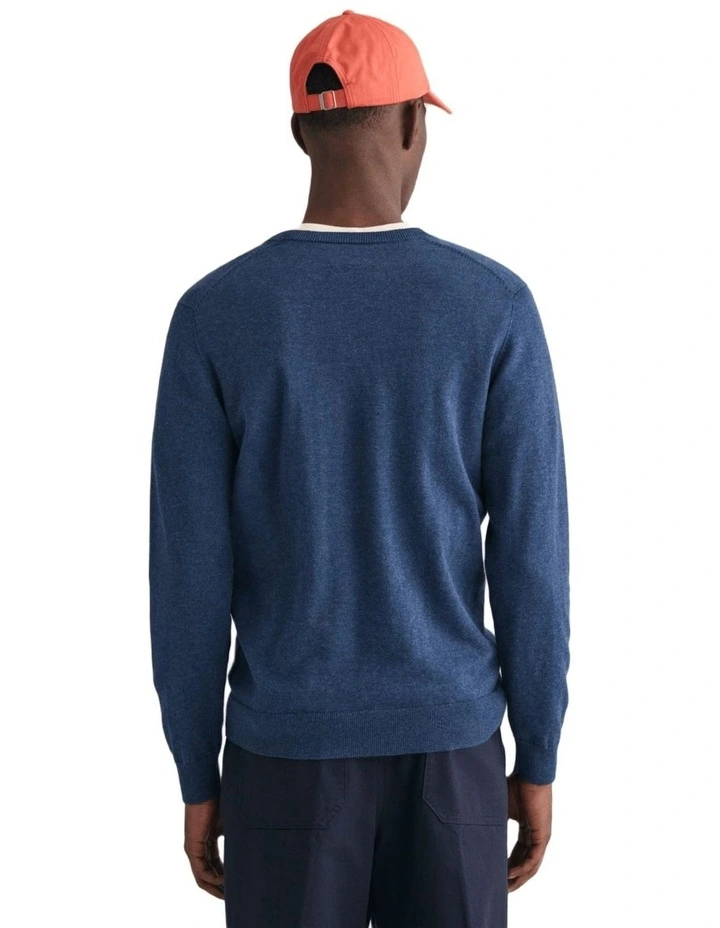 Classic Cotton V-Neck Knit in Blue Melange image 2