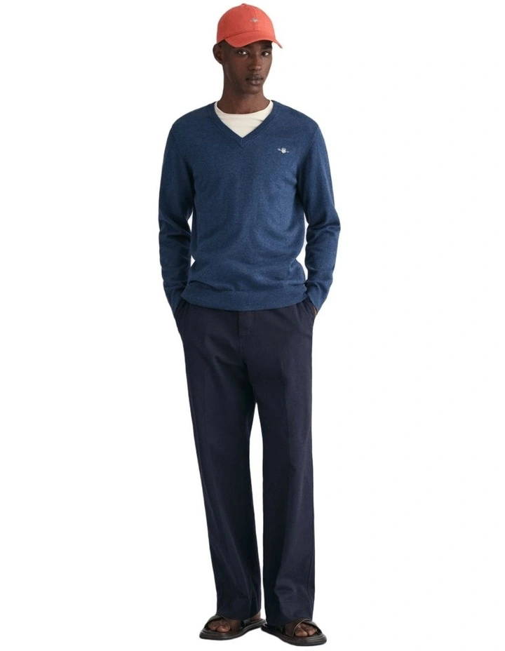 Classic Cotton V-Neck Knit in Blue Melange image 3