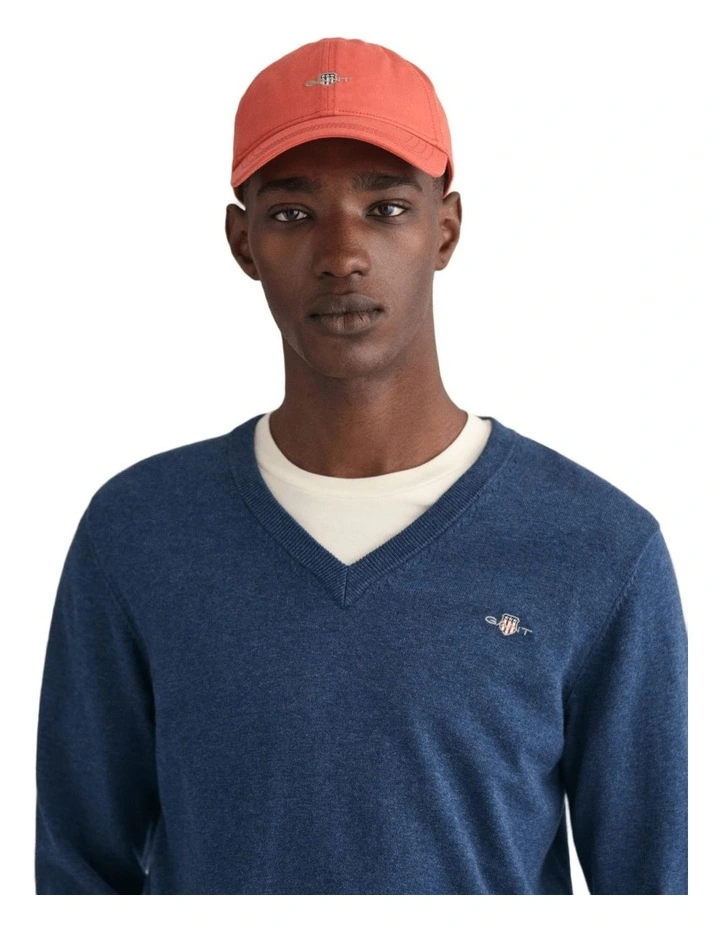 Classic Cotton V-Neck Knit in Blue Melange image 4