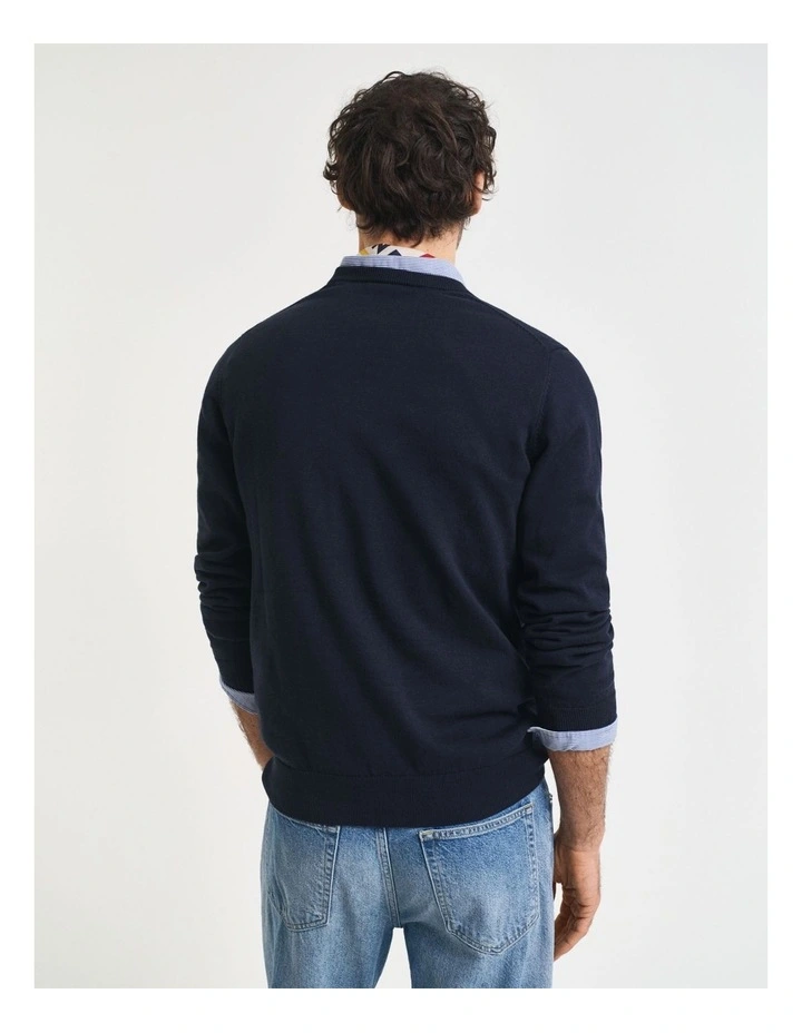 Classic Cotton V-Neck Knitwear in Evening Blue image 2