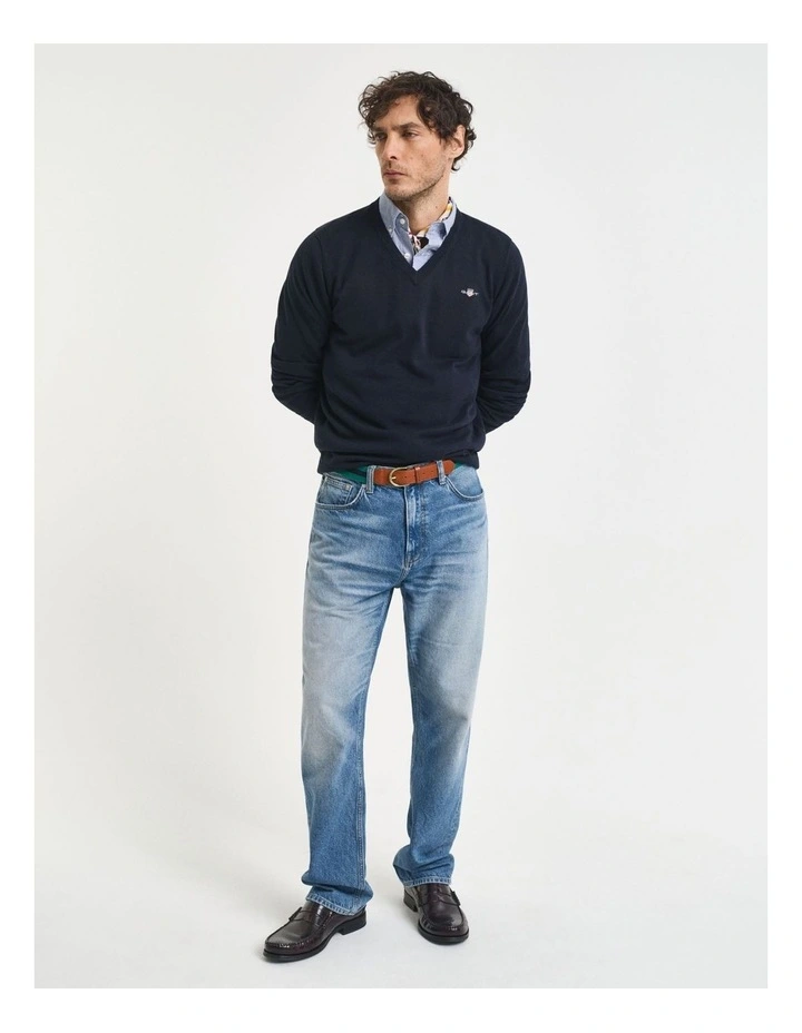 Classic Cotton V-Neck Knitwear in Evening Blue image 3
