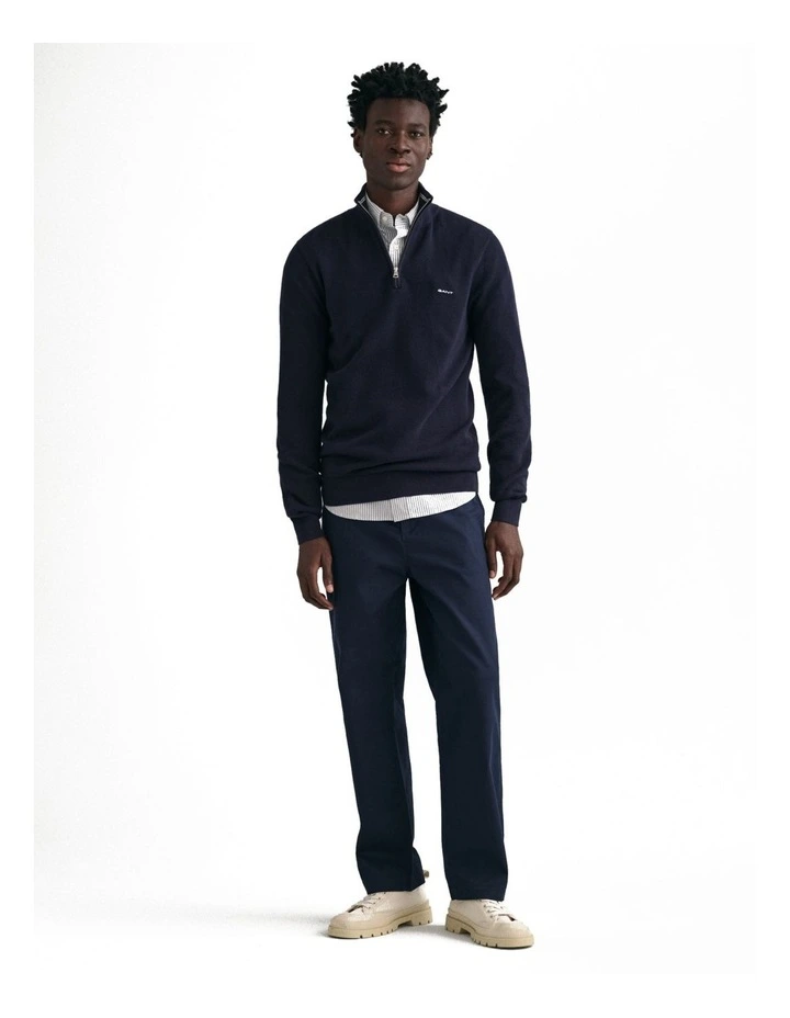 Cotton Pique Half-Zip Sweater in Evening Blue image 3