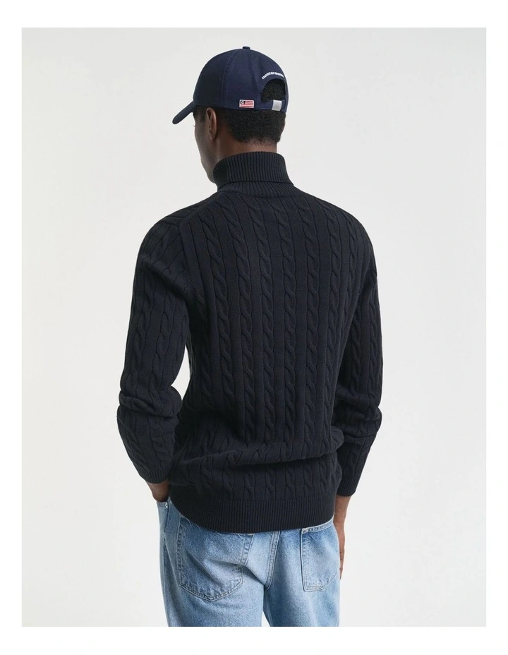 Cotton Cable Knit Turtleneck Sweater in Black image 2