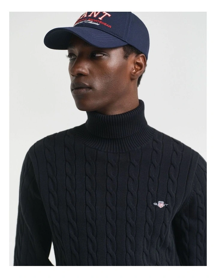 Cotton Cable Knit Turtleneck Sweater in Black image 4