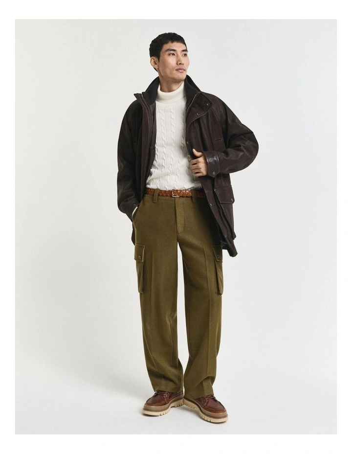 Cotton Cable Knit Turtleneck Sweater in Cream image 4