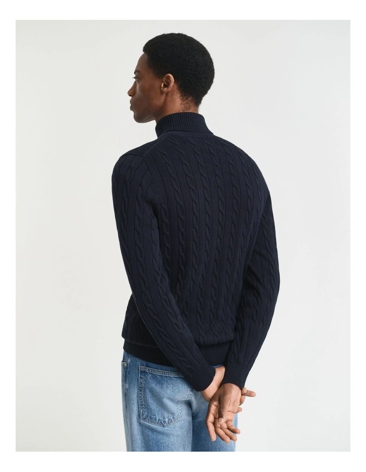 Cotton Cable Knit Turtleneck Sweater in Evening Blue image 2
