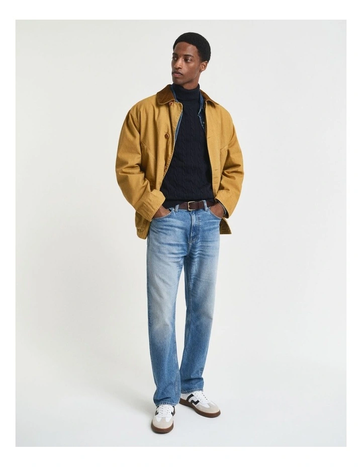 Cotton Cable Knit Turtleneck Sweater in Evening Blue image 4