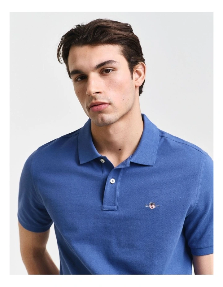 Regular Fit Shield Piqu Polo Shirt in Vintage Blue image 3