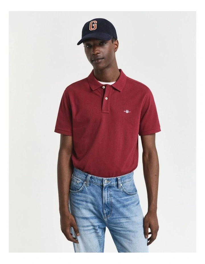 Regular Fit Shield Pique Polo Shirt in Plumped Red image 1