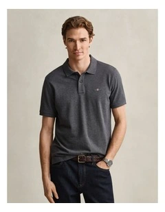 Regular Fit Shield Pique Polo Shirt in Antracit Melange