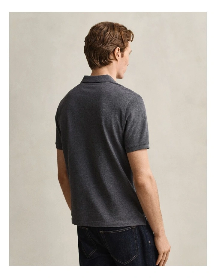 Regular Fit Shield Pique Polo Shirt in Antracit Melange image 2