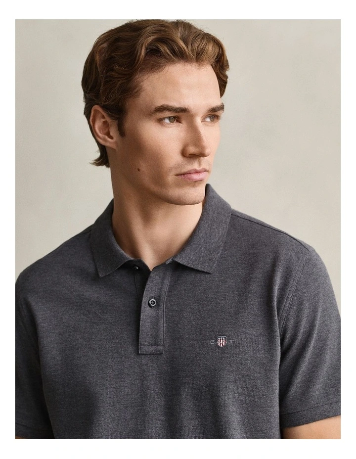 Regular Fit Shield Pique Polo Shirt in Antracit Melange image 3