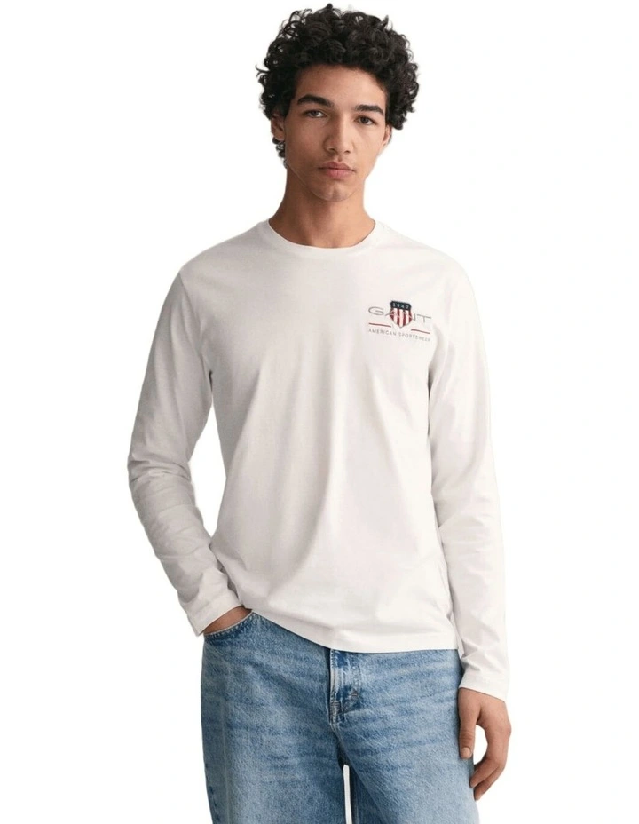 Slim Fit Archive Shield Long Sleeve T-shirt in White image 1