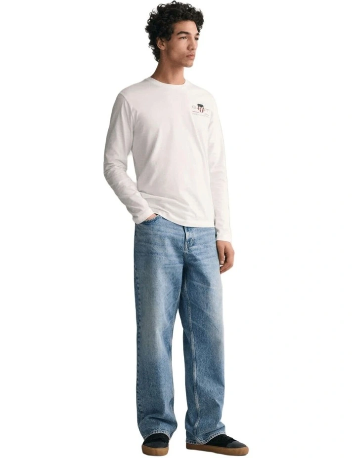 Slim Fit Archive Shield Long Sleeve T-shirt in White image 2