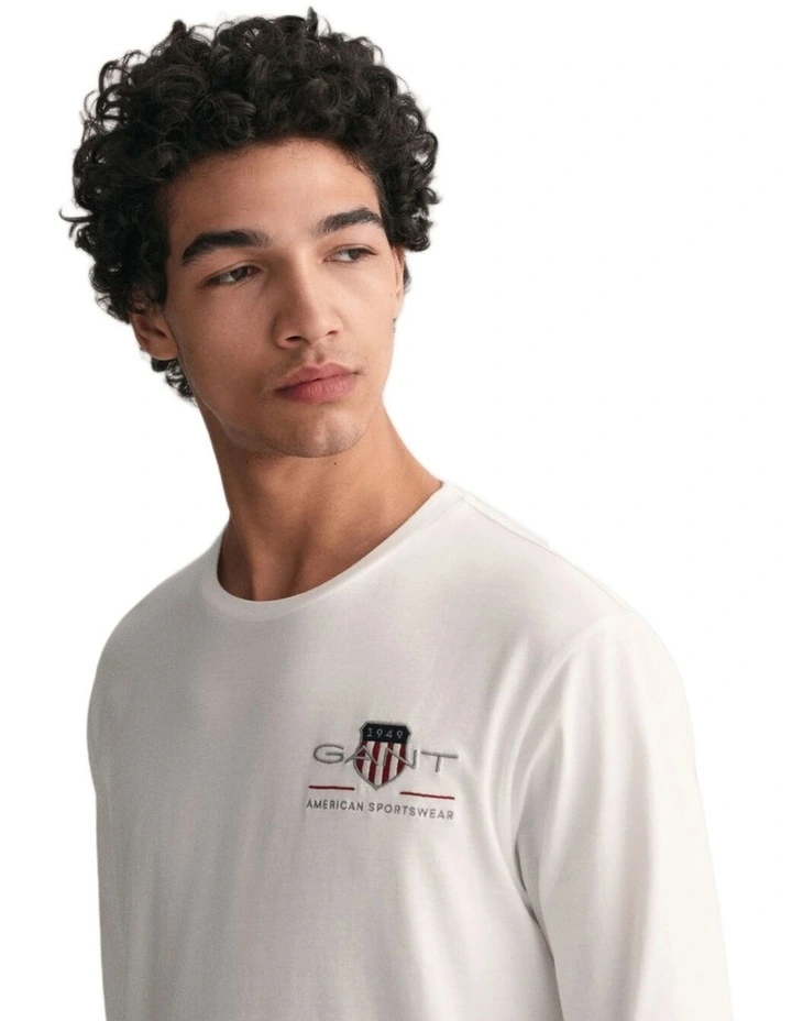 Slim Fit Archive Shield Long Sleeve T-shirt in White image 3