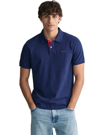 Contrast Piqu Polo Shirt in Persian Blue