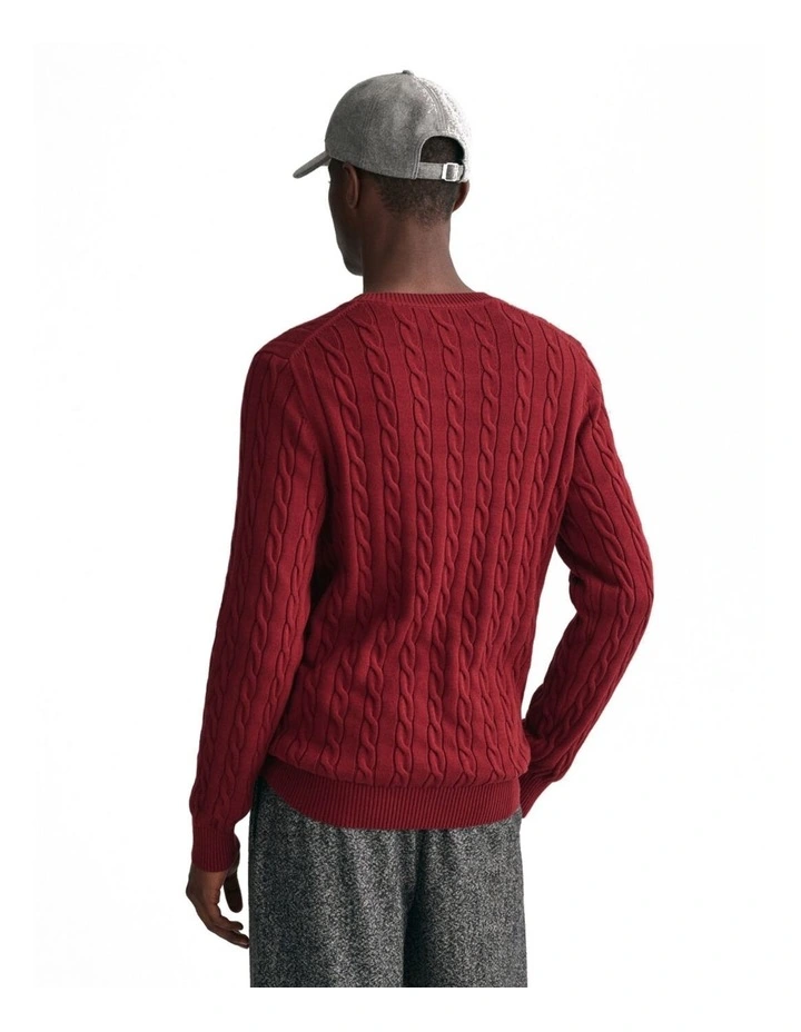 Cotton Cable Knit Crew Neck Sweater in Plumped Red image 2