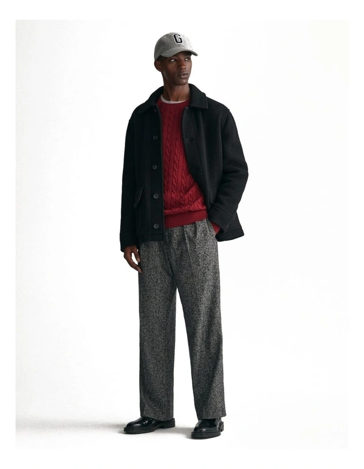 Cotton Cable Knit Crew Neck Sweater in Plumped Red image 3