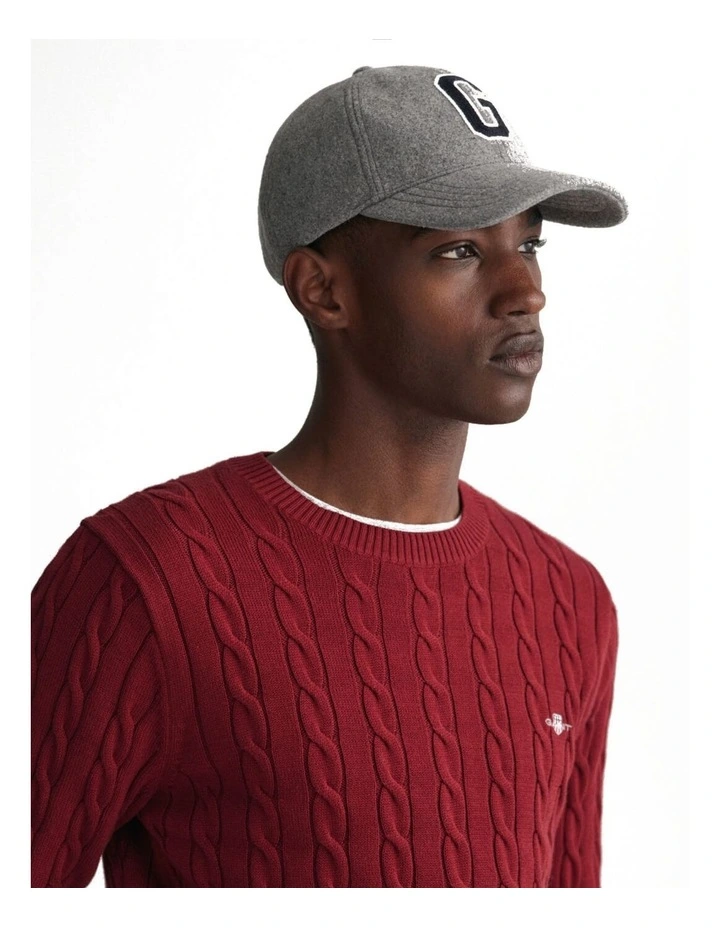 Cotton Cable Knit Crew Neck Sweater in Plumped Red image 4