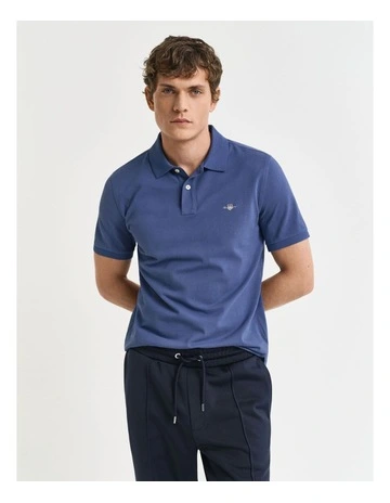 Regular Fit Shield Piqu Polo Shirt in  Dusty Navy