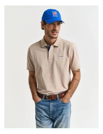 Contrast Piqu Polo Shirt in Dry Sand