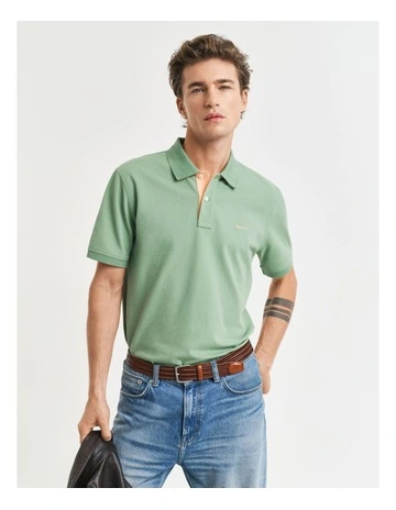 Contrast Piqu Polo Shirt in Kalamata Green