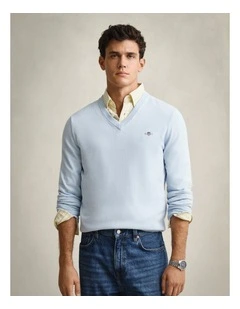 Classic Cotton V-Neck Knit in Fresh Blue